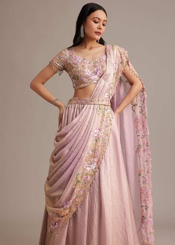 Lavender Organza Tissue Lehenga Set With Sequins And Bead Work Lavender Organza Tissue Lehenga Set With Sequins And Bead Work