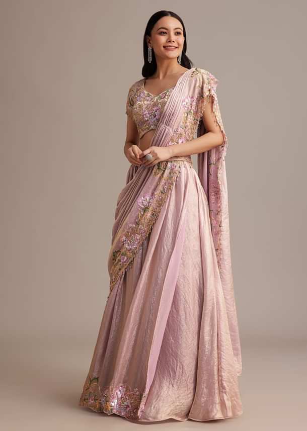 Lavender Organza Tissue Lehenga Set With Sequins And Bead Work Lavender Organza Tissue Lehenga Set With Sequins And Bead Work