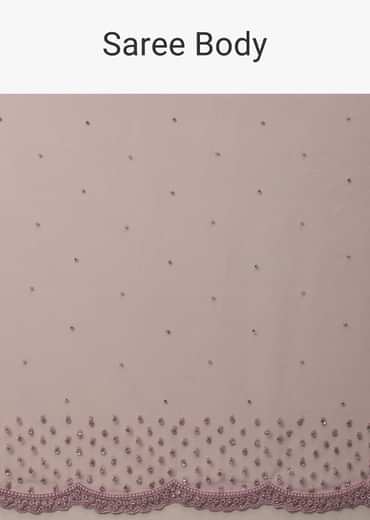 Lavender Pink Stone And Beads Embellished Net Saree