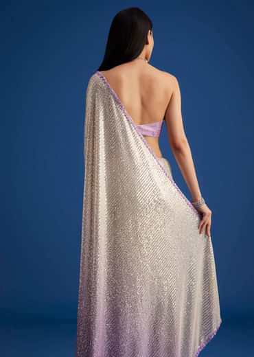 Lavender Purple Ombre Sequins Saree With An Embellished Border