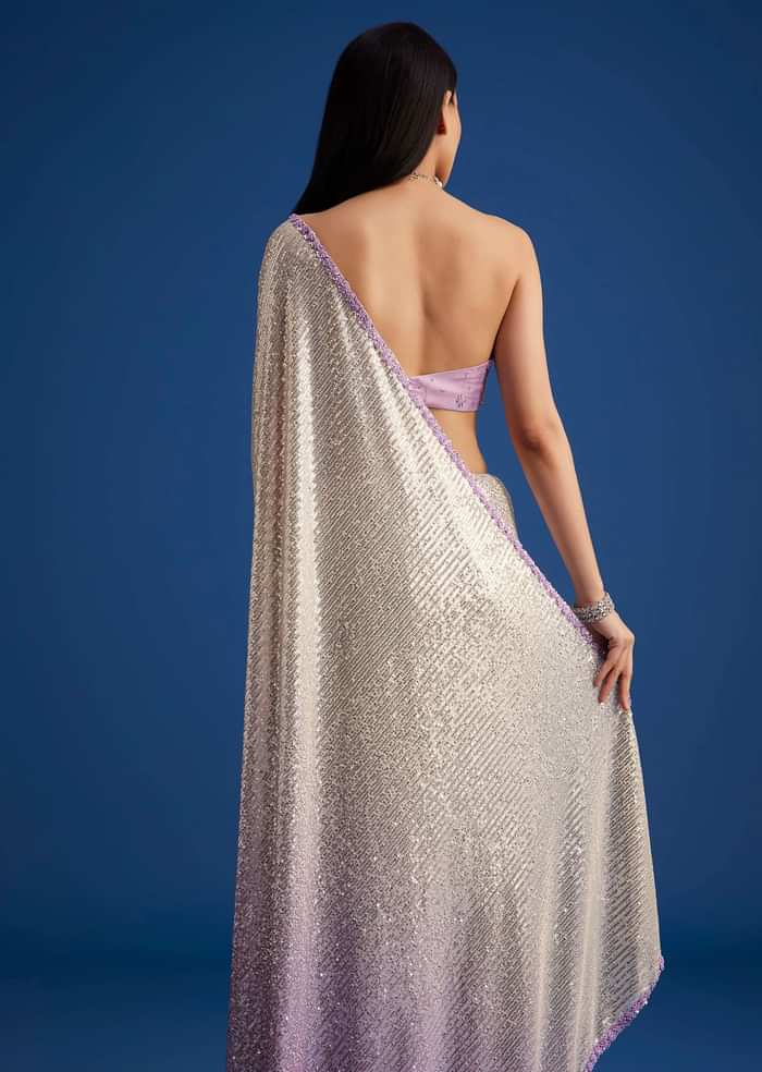 Lavender Purple Ombre Sequins Saree With An Embellished Border