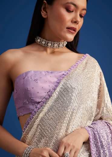 Lavender Purple Ombre Sequins Saree With An Embellished Border