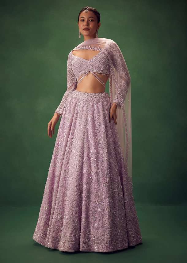 Lavender Sequin Work Lehenga Set