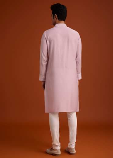 Lavender Silk Poly Viscose Kurta Set With Thread Embroidery