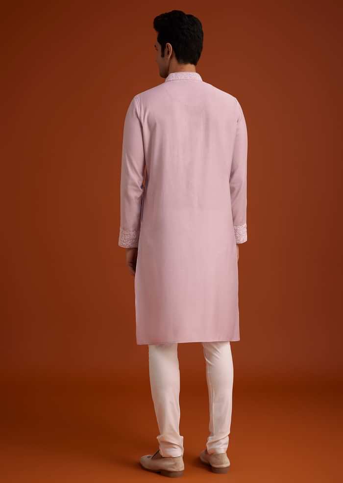 Lavender Silk Poly Viscose Kurta Set With Thread Embroidery