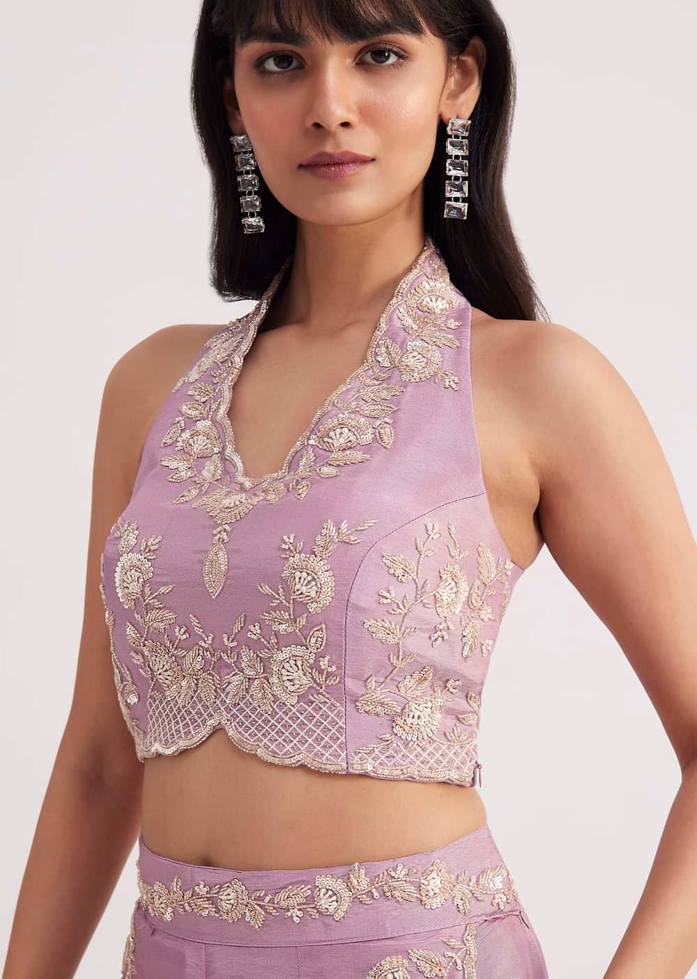 Lavender Tissue Crop Top And Palazzo Set