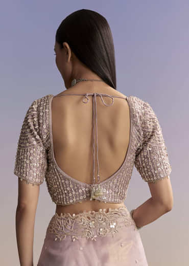 Lavender Tissue Embroidered Saree With Resham And Sequin Work
