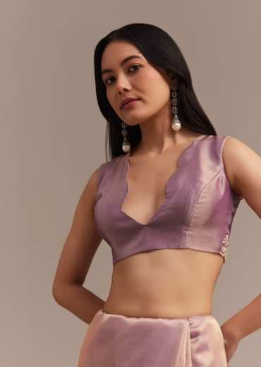 Lavender Tissue Saree Embroidered With Sequins And Cutdana