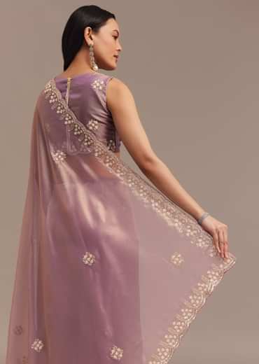 Lavender Tissue Saree Embroidered With Sequins And Cutdana