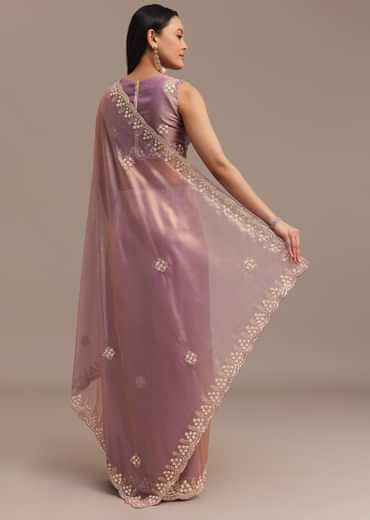 Lavender Tissue Saree Embroidered With Sequins And Cutdana