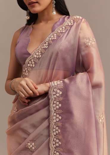 Lavender Tissue Saree Embroidered With Sequins And Cutdana