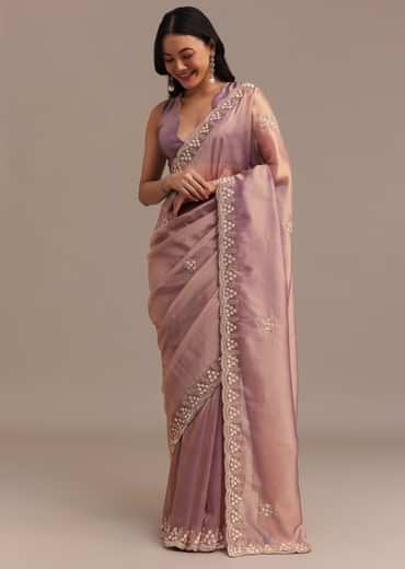 Lavender Tissue Saree Embroidered With Sequins And Cutdana