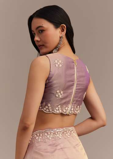 Lavender Tissue Saree Embroidered With Sequins And Cutdana