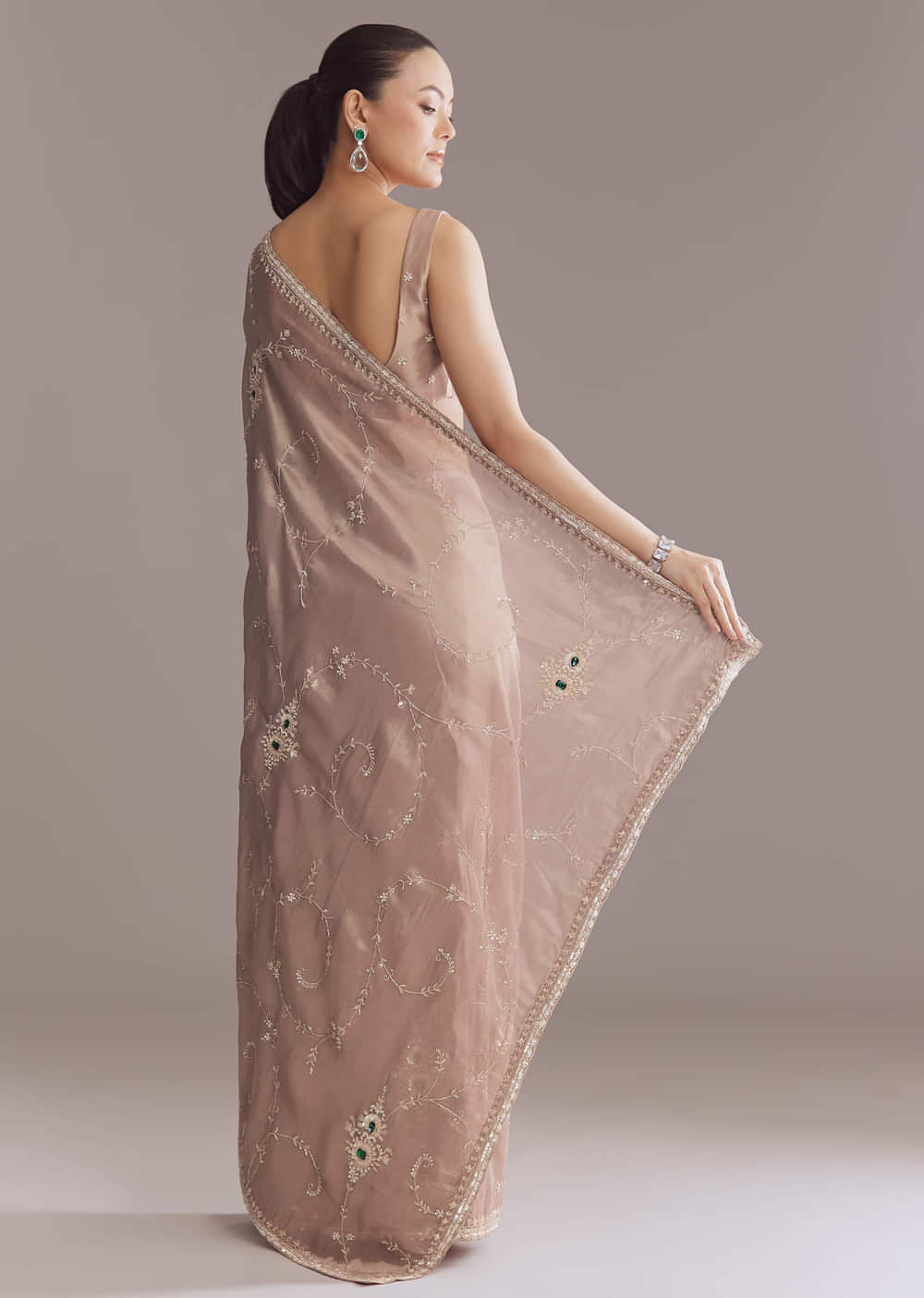 Lavender Tissue Saree With Heavy Floral Work