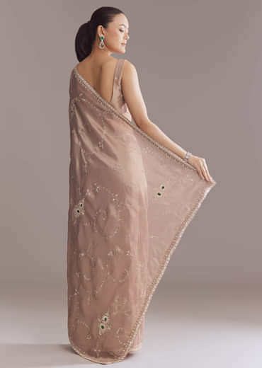 Lavender Tissue Saree With Heavy Floral Work
