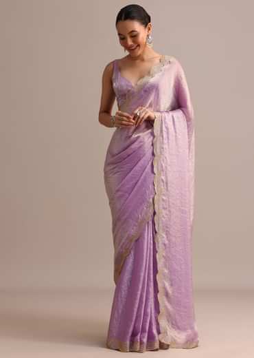 Lavender Soft Tissue Saree With Zari Embroidered Border
