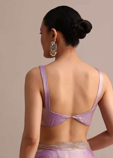 Lavender Soft Tissue Saree With Zari Embroidered Border