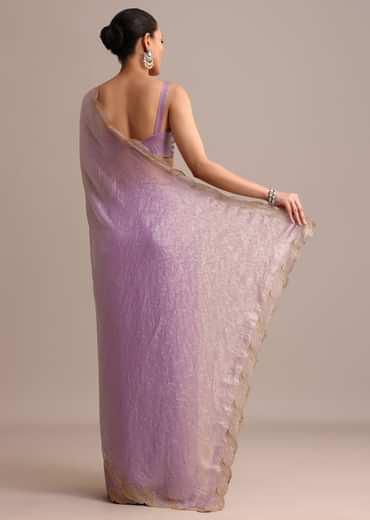 Lavender Soft Tissue Saree With Zari Embroidered Border