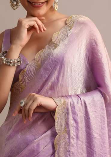 Lavender Soft Tissue Saree With Zari Embroidered Border