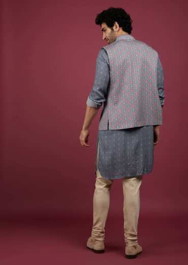 Mauve Purple Silk Printed Bandi And Kurta Set With Zari Work