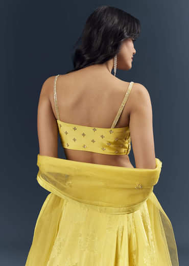 Lemon Yellow Banarasi Silk Bridesmaid Lehenga With Heavy Hand Embroidery