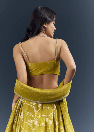 Lemon Yellow Banarasi Silk Bridesmaid Lehenga With Intricate Hand Embroidery