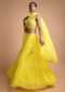 Lemon Yellow Lehenga In Tiered Pattern And Jaal Embroidered Sleeveless Choli Online - Kalki Fashion