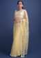 Lemon Yellow Saree In Organza With Net Applique And Embroidery Work Online - Kalki Fashion