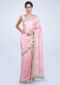 Lemonade pink dupion silk saree with contrasting embroidered border only on kalki