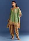 Light Aqua Green Cotton Muslin Kaftaan With Printed Dhoti