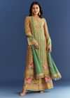 Light Aqua Green Cotton Muslin Kurta Dupatta With Printed Palazzo