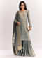 Light Aqua Green Tissue Kurta Sharara Suit With Cutdana And Moti Embroidery