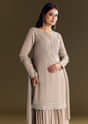 Light Brown Kurta Set With Sequins Palazzo And Dupatta
