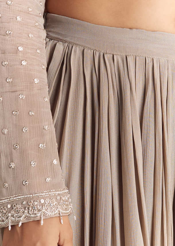 Light Brown Kurta Set With Sequins Palazzo And Dupatta Light Brown Kurta Set With Sequins Palazzo And Dupatta