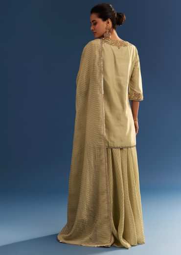 Light Green Chanderi Kurta Palazzo Set With Organza Dupatta