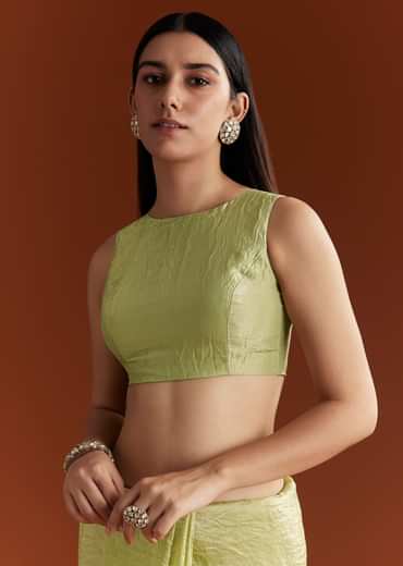 Light Green Crushed Tissue Sequin Saree With Scallop Border