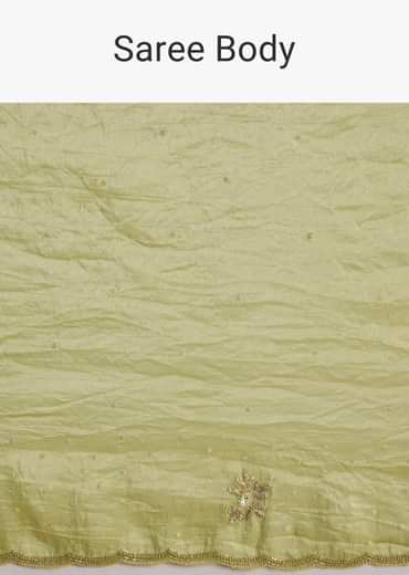 Light Green Crushed Tissue Sequin Saree With Scallop Border