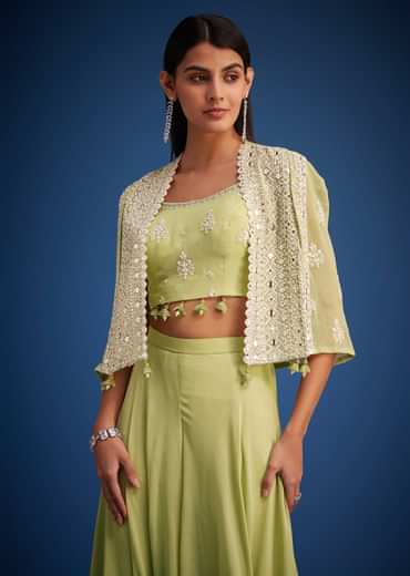 Light Green Georgette Embroidered Cape Palazzo Set