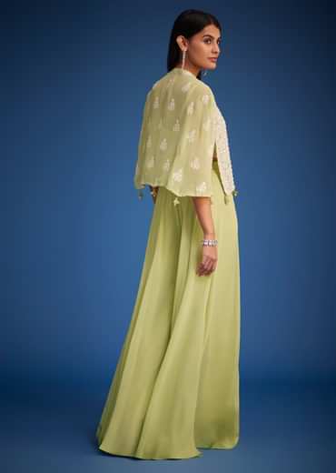 Light Green Georgette Embroidered Cape Palazzo Set