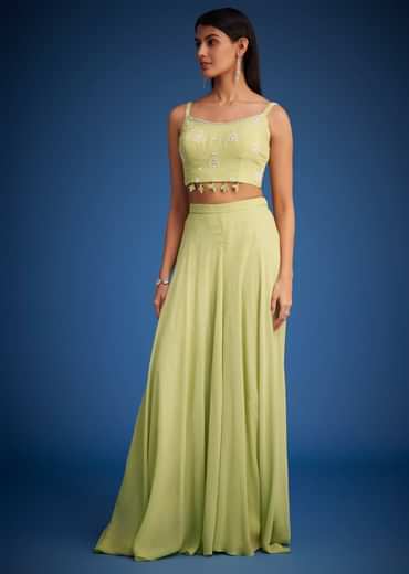 Light Green Georgette Embroidered Cape Palazzo Set