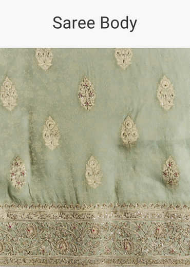 Light Green Jacquard Silk Saree With Zari Woven Embroidery