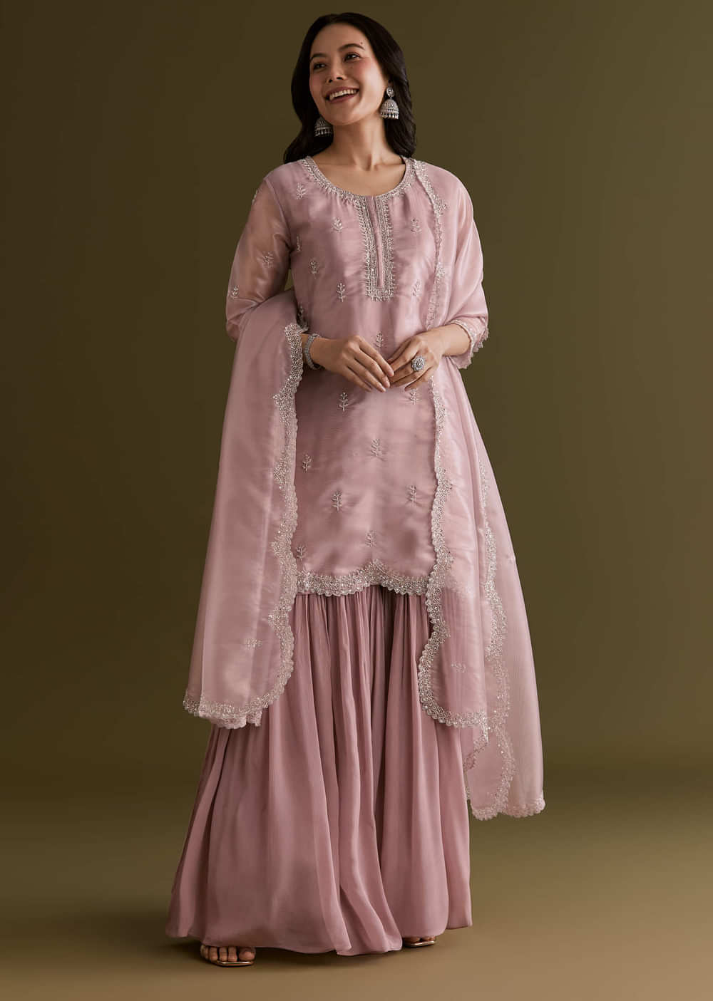 Light Lavender Tissue Kurta Sharara Set With Sequins And Cutdana Work