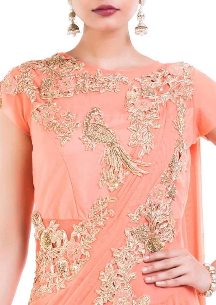 Light Orange Drape Gown Saree
