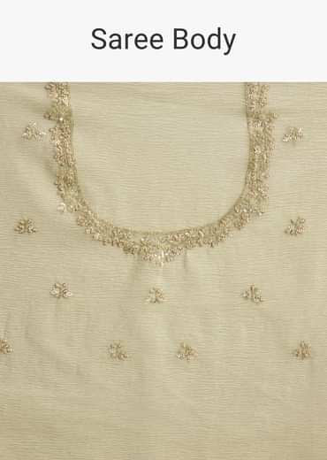 Light Pastel Green Crushed Tissue Saree With Cutdana Sequins And Beads Embroidery