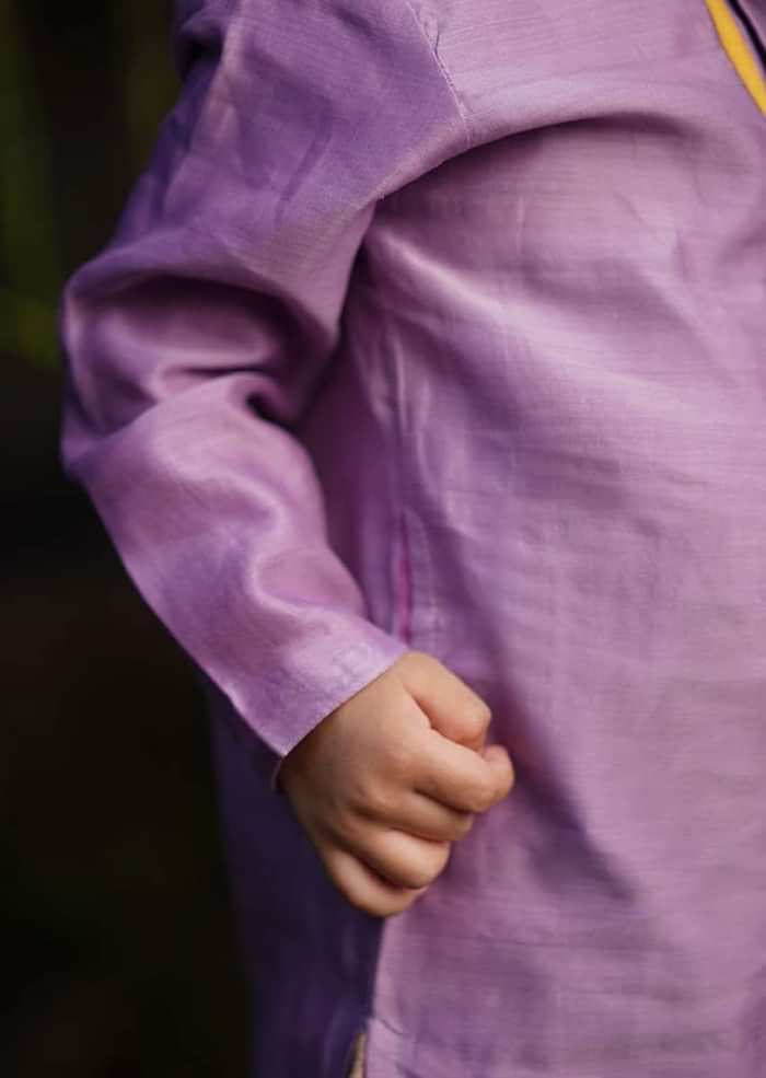 Kalki Boys Light Purple Kurta In Hand Woven Cotton Silk With Contrast Selvedge By Love The World Today