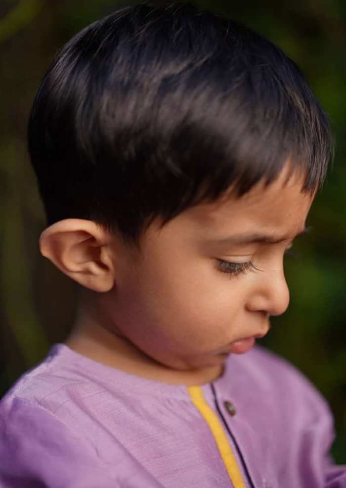 Kalki Boys Light Purple Kurta In Hand Woven Cotton Silk With Contrast Selvedge By Love The World Today