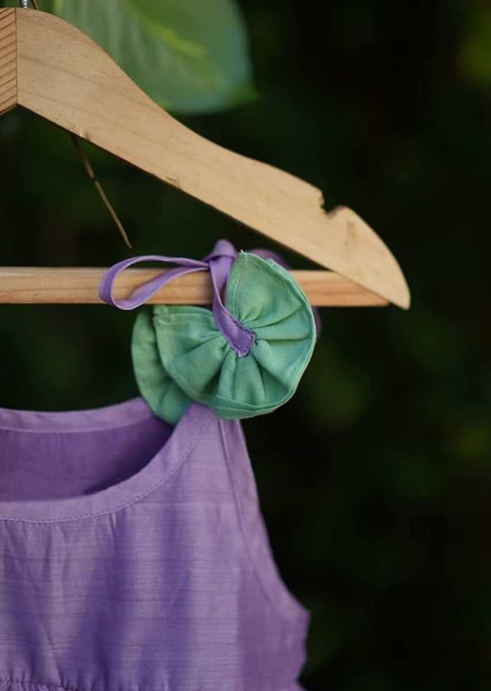 Kalki Girls Light Purple Tiered Dress In Cotton Silk With Adjustable Red Tie Ups On The Shoulder By Love The World Today