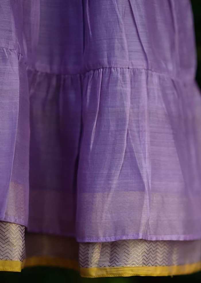 Kalki Girls Light Purple Tiered Dress In Cotton Silk With Adjustable Red Tie Ups On The Shoulder By Love The World Today