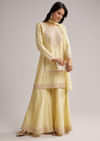 Light Yellow Embroidered Sharara Set With Dupatta