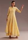 Light Yellow Floral Print Cotton Long Kurti